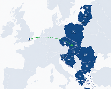 Monitored countries in Central and Eastern Europe: Austria, Bulgaria, Czechia, Estonia, Greece, Croatia, Hungary, Lithuania, Latvia, Poland, Romania, Slovakia, and Ukraine